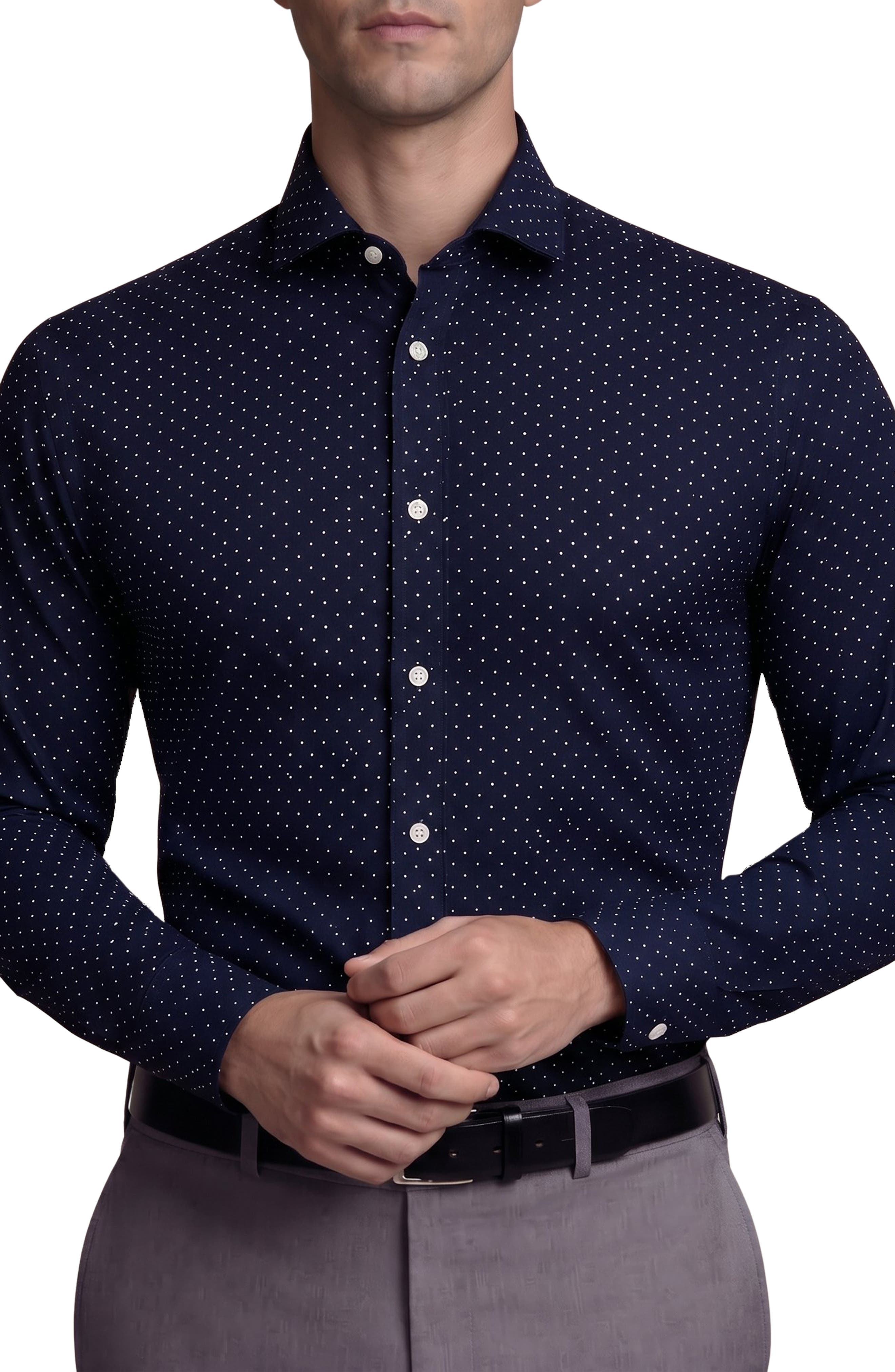 Polka Dot Cotton Blend Dress Shirt