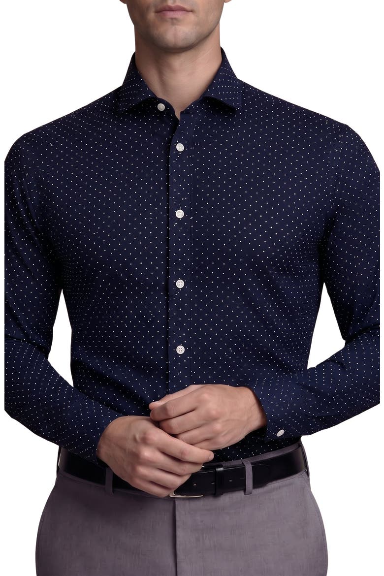 Polka Dot Cotton Blend Dress Shirt, Main, color, NAVY BLUE