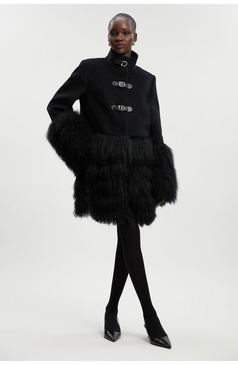 Karen Millen Brushed Wool Buckle Detail Short Coat, Main, color, Black