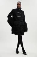 Karen Millen Brushed Wool Buckle Detail Short Coat