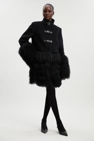 Karen Millen Brushed Wool Buckle Detail Short Coat