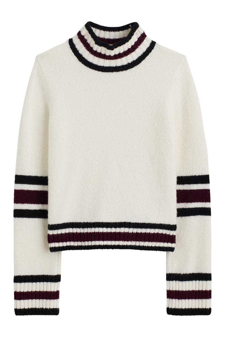 Rib Trim Mock Neck Sweater, Alternate, color, JET BLACK STRIPE