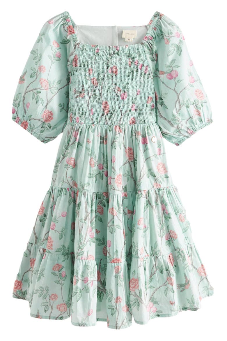 Kids' Floral Tiered Cotton Dress, Main, color, BLUE