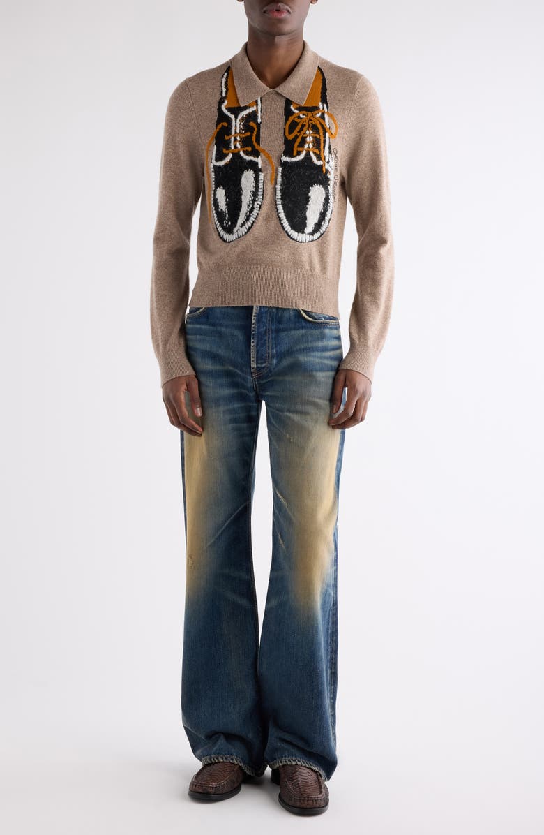 Acne Studios Klastron Shoes Intarsia Richard Wool & Yak Hair Blend Polo Sweater, Alternate, color, Greige Melange
