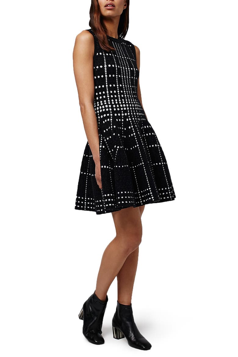 Dot Jacquard Fit & Flare Knit Dress, Main, color, BLACK MULTI