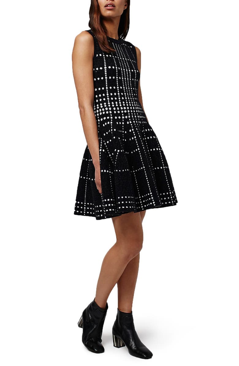 Topshop Dot Jacquard Fit & Flare Knit Dress, Main, color,