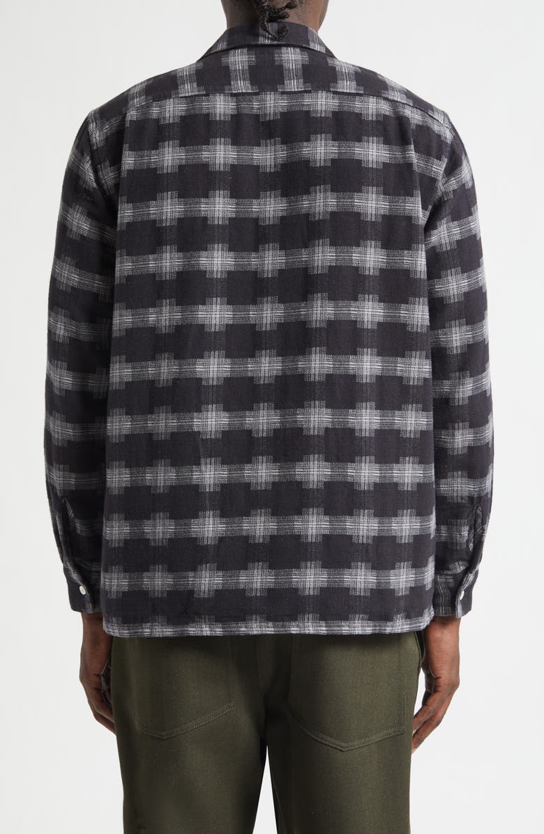 BEAMS Open Collar Brushed Plaid Flannel Button-Up Shirt, Alternate, color, Black