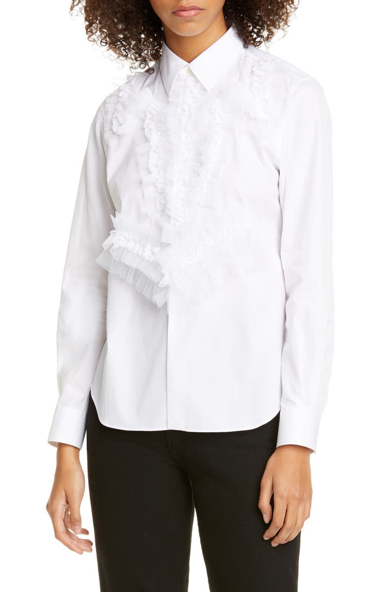Comme des Garçons Ruffle Cotton Shirt, Main, color, 