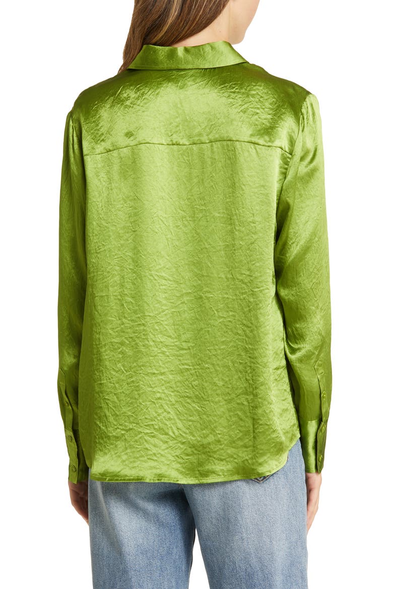 Hammered Satin Button-Up Shirt, Alternate, color, OLIVE BEAN