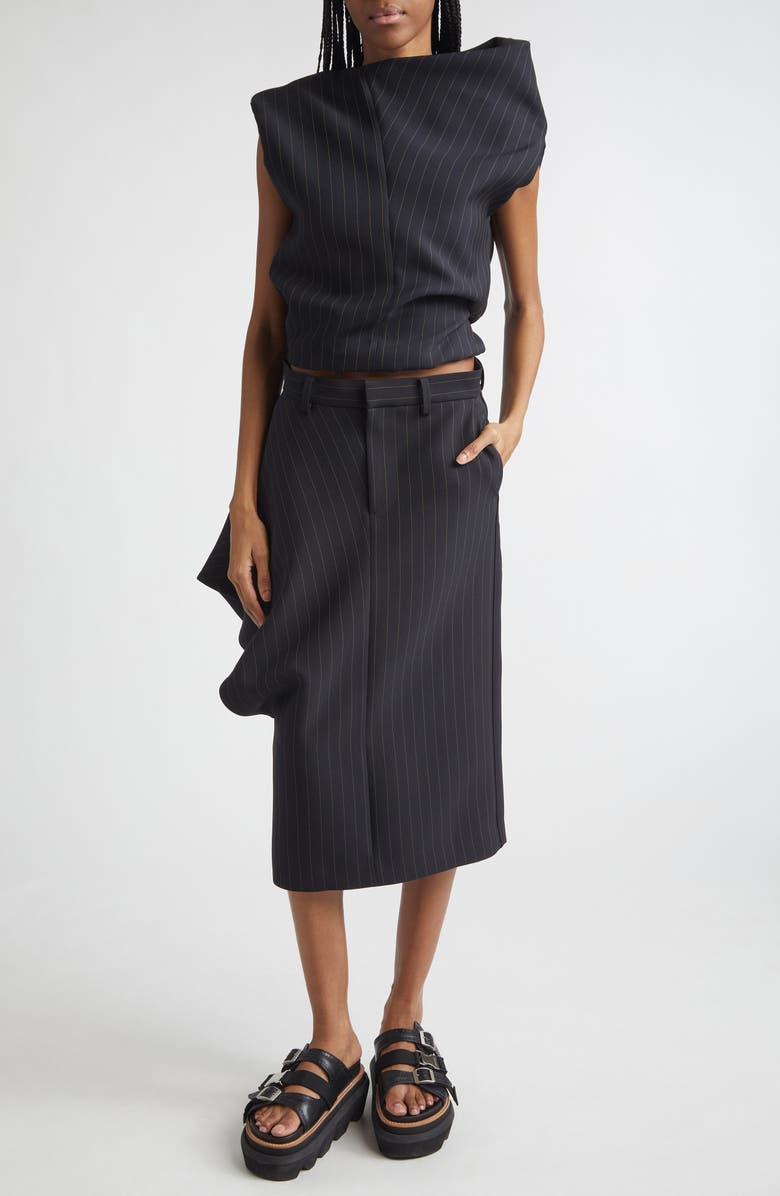 Sacai Pinstripe Twill Skirt, Alternate, color, Black Stripe