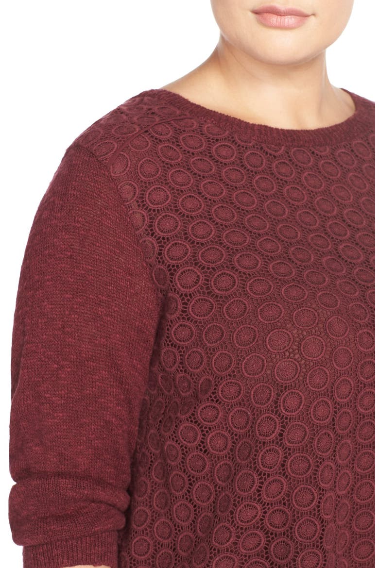 Mixed Media Layered Look Sweater, Alternate, color, LUXE BURGA