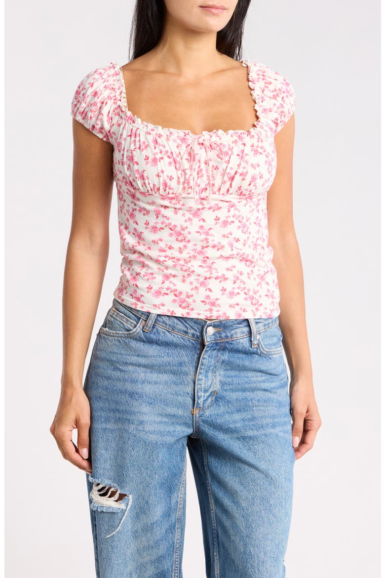 Cap Sleeve Ruched Top, Main, color, IVORY RED COTTAGE GARDEN