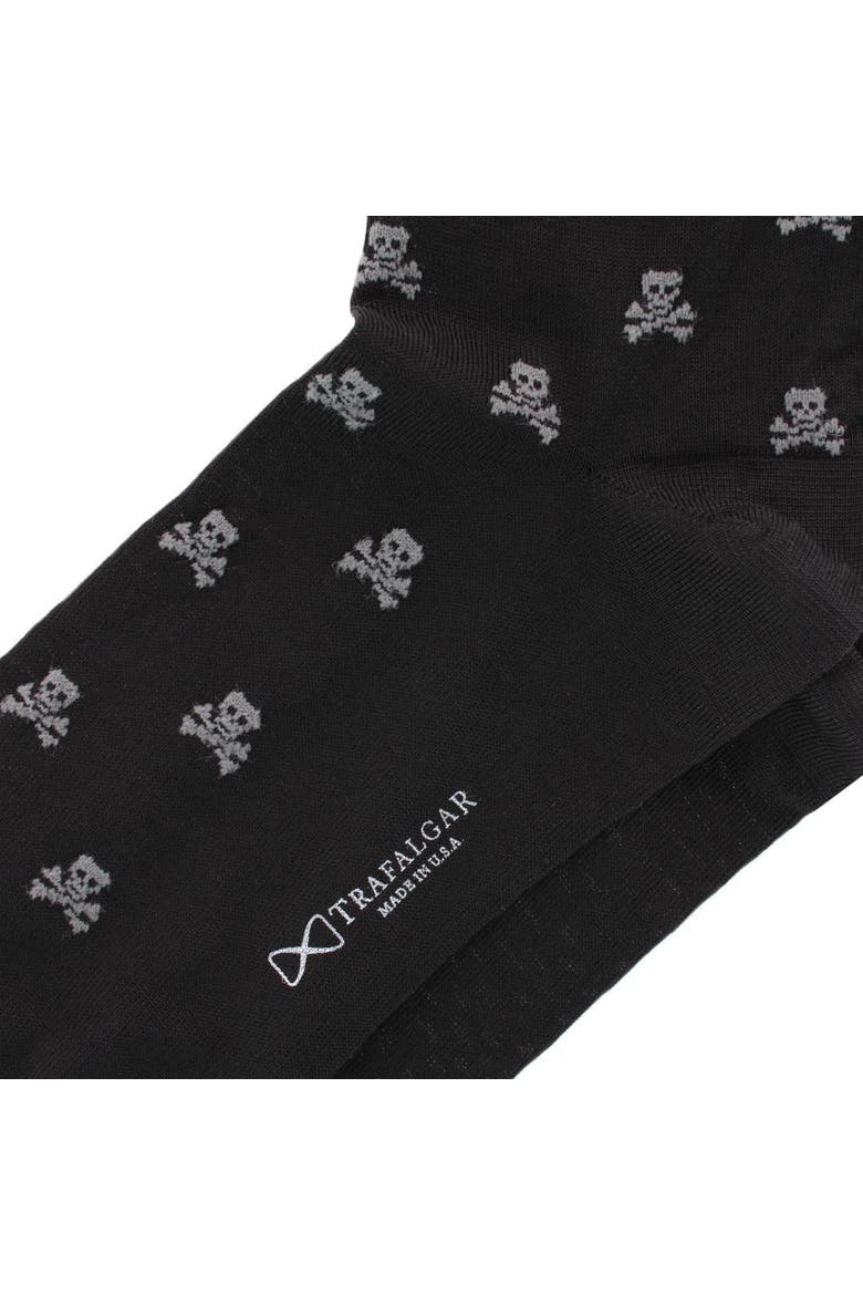 Rodger Skull and Cross Bones Mercerized Cotton Mid-Calf Socks, Alternate, color, Black with Steel