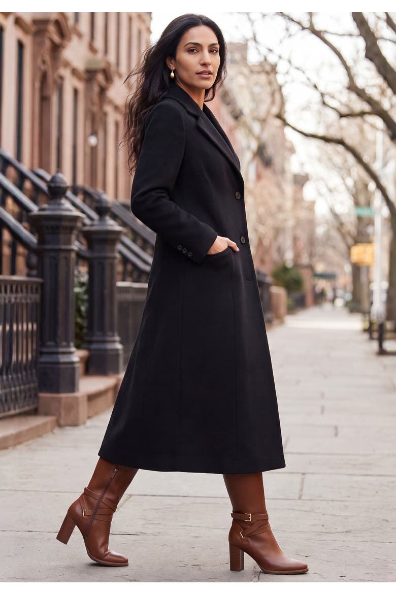 Full Length Wool Blend Coat, Alternate, color, BLACK