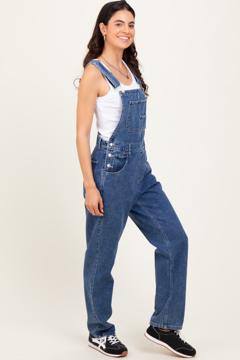 Wash Rolled Cuff Denim Overalls, Alternate, color, Blue
