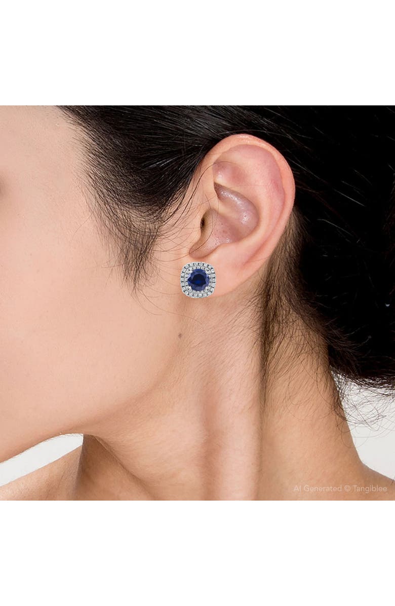 Bliss Diamond 2.65Ct Cushion Halo Blue Sapphire Diamond Studs 14k Gold Earring Lab Grown, Alternate, color, 14K White Gold