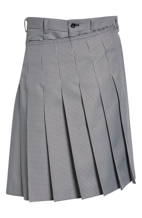 Pleated Asymmetric Houndstooth Check Skort
