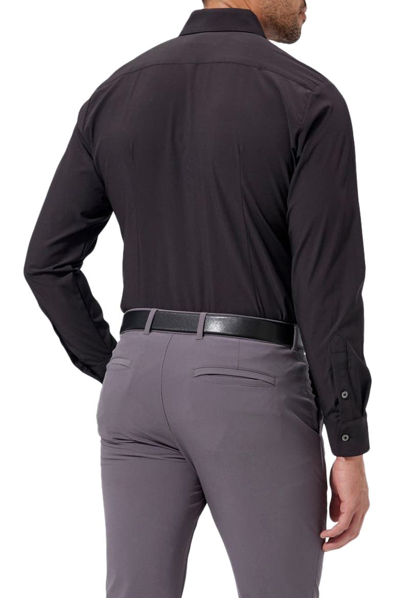 Leeward Trim Fit Solid Performance Button-Up Shirt, Alternate, color, BLACK