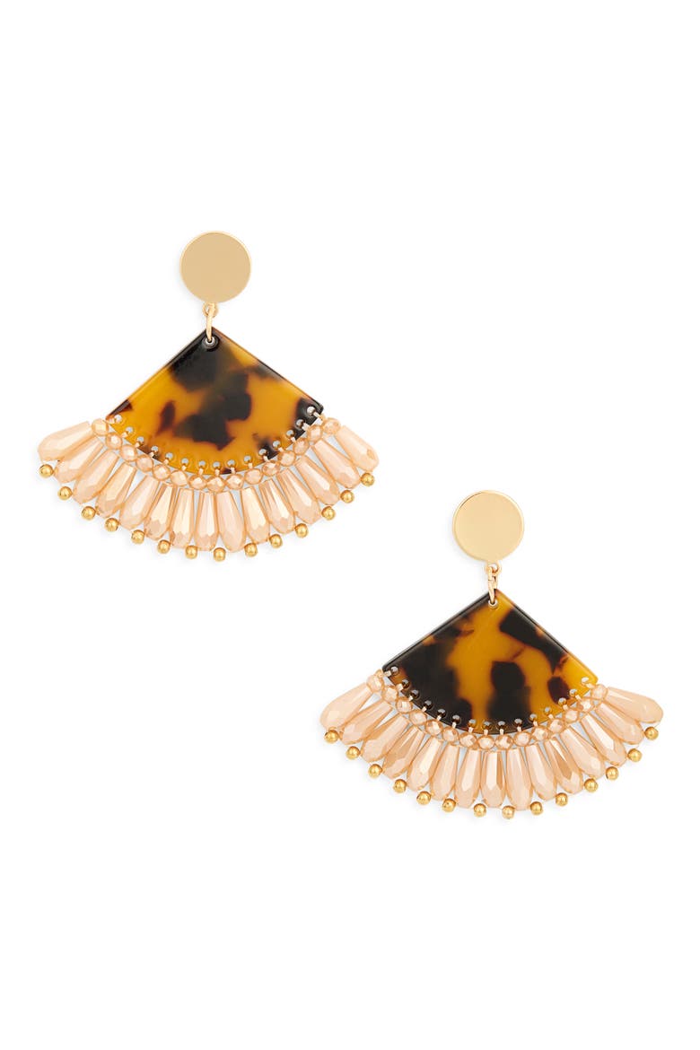Beaded Fan Drop Earrings, Main, color, TORT