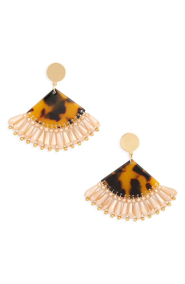 Cara Beaded Fan Drop Earrings, Main, color, Tort