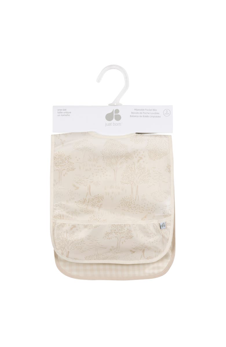 Just Born 2-Pack Wipeable Bibs, Alternate, color, Tan Gingham