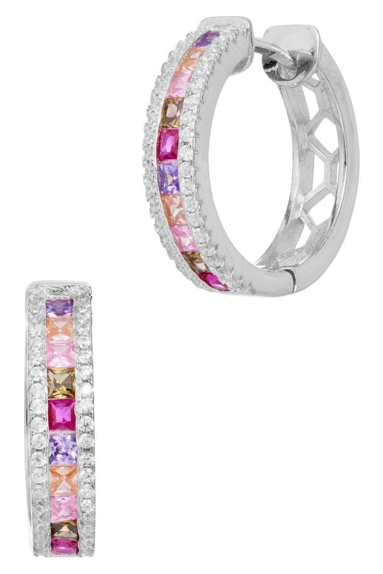 Sterling Silver Rainbow Hoop Earrings, Main, color, WHITE