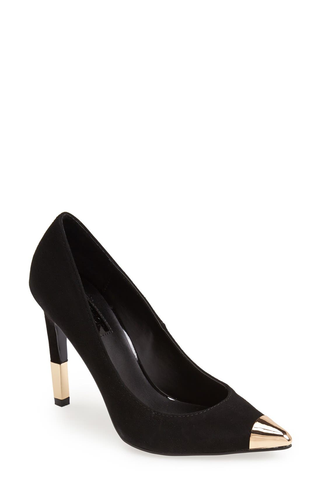 'Golly' Suede Pointy Toe Court Pump, Main, color, BLACK