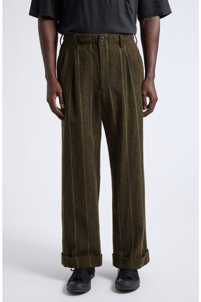 Hem Mackin 2-Tuck Pleated Stripe Wool Blend Pants, Main, color, KHAKI