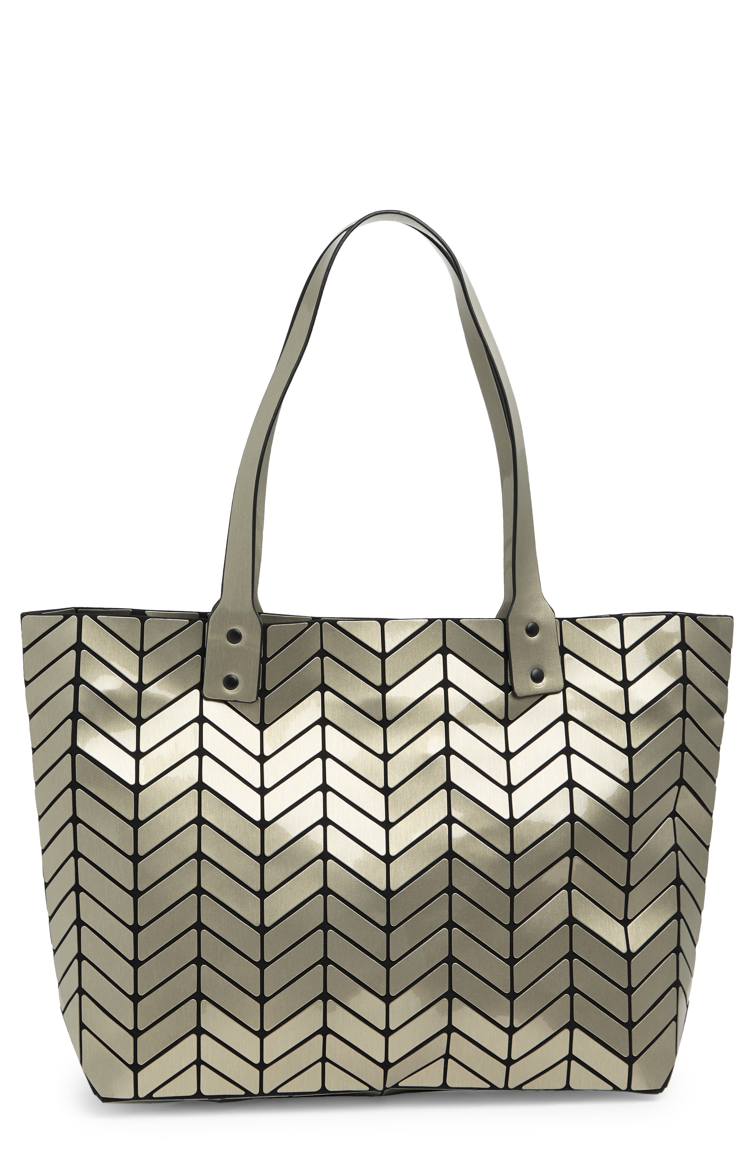 Chevron Tote Bag, Main, color, SHINY SILVER