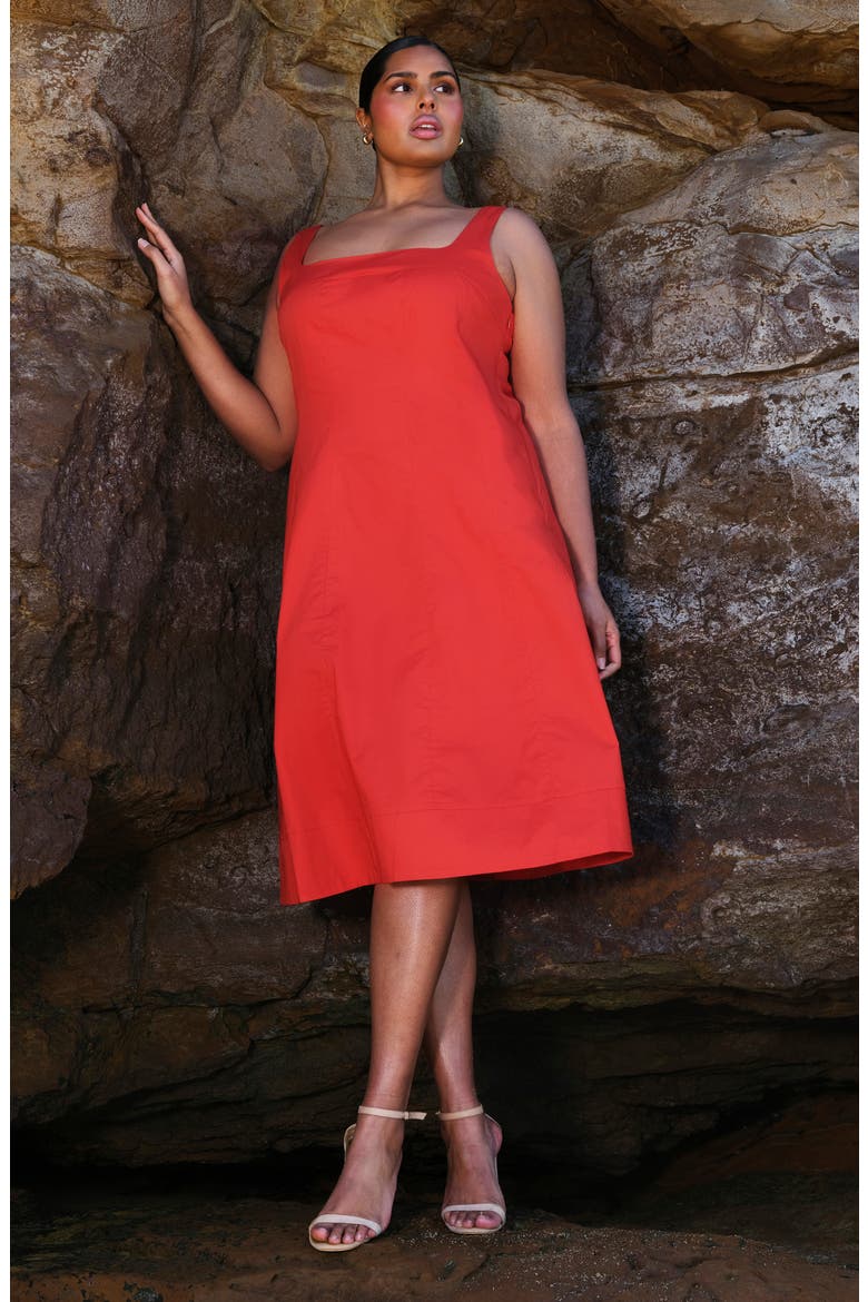 Rohanna Stretch Cotton Midi Dress, Alternate, color, BURNT ORANGE