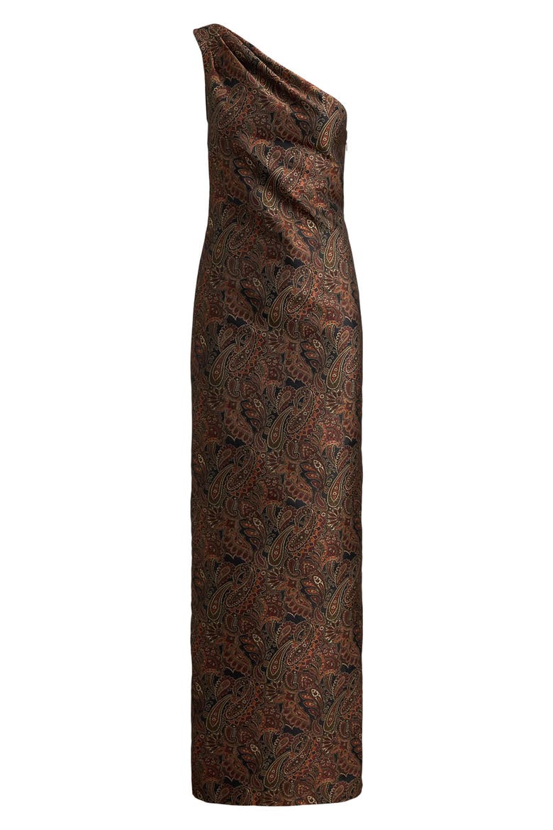 Paisley Jacquard One Shoulder Gown, Alternate, color, BLACK/ MULTI