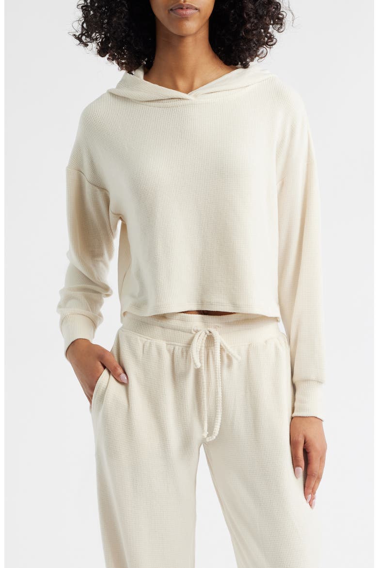 Buttercream Lily Lounge Crop Thermal Hoodie, Main, color, BUTTERCREAM