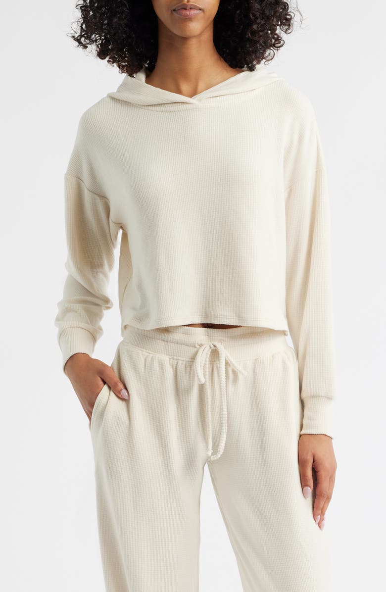 HAPPY CAMP3R Buttercream Lily Lounge Crop Thermal Hoodie, Main, color, Buttercream