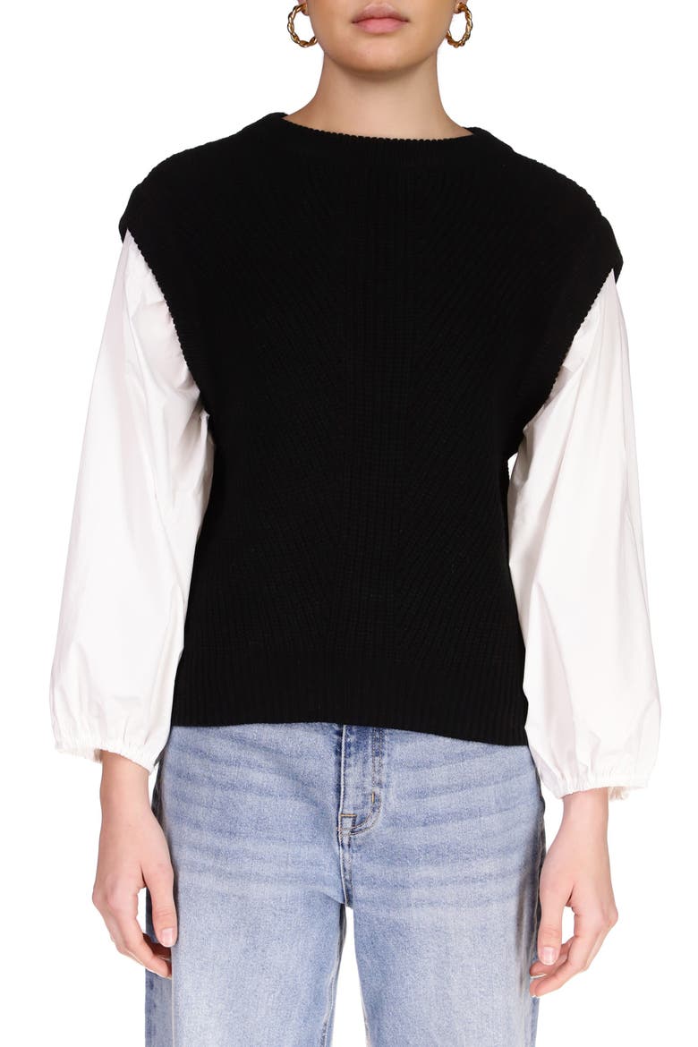 Two Become One Mixed Media Top, Main, color, BLACK
