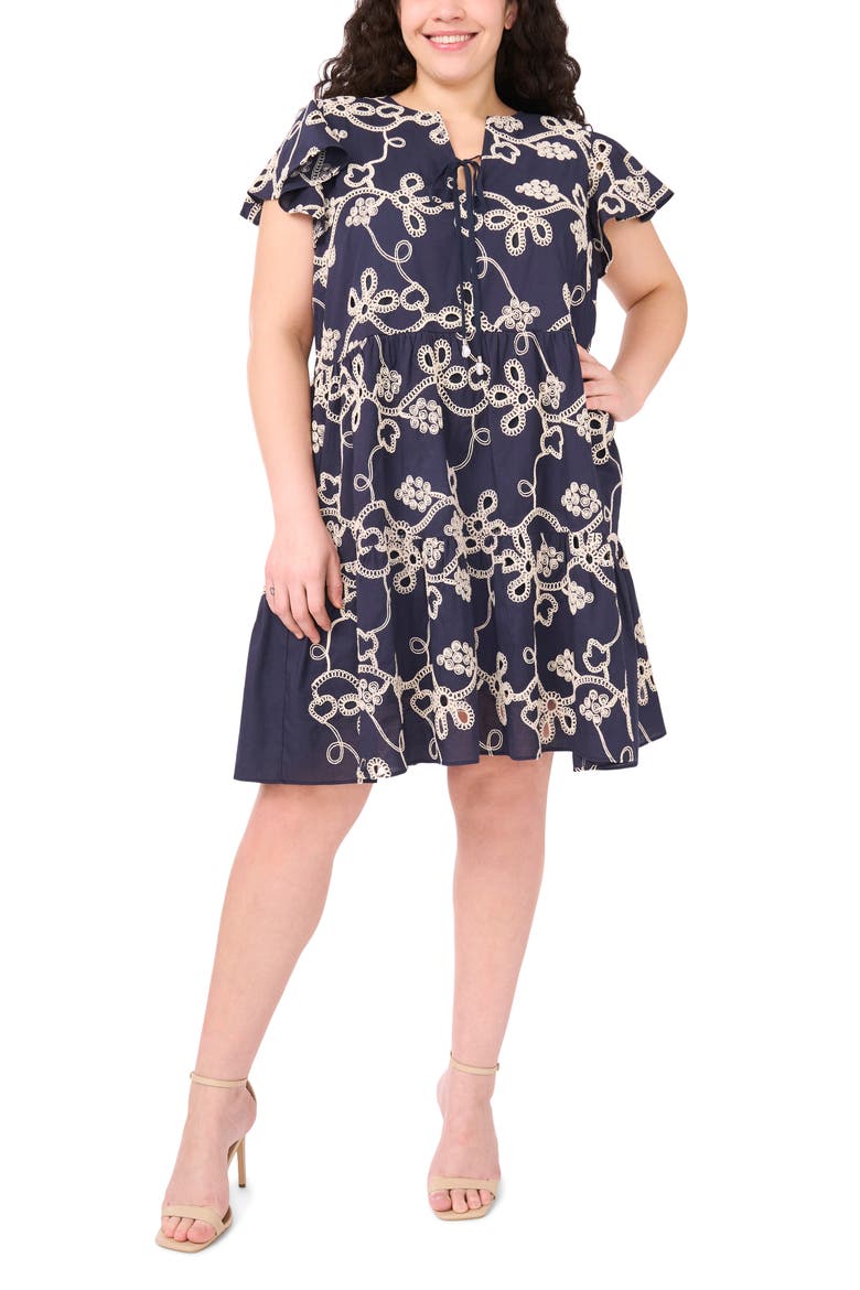 Embroidered Flutter Sleeve Dress, Main, color, NIGHT SHADE