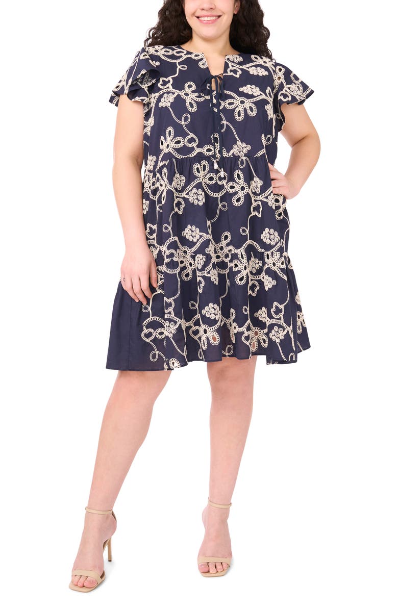CeCe Embroidered Flutter Sleeve Dress, Main, color, Night Shade