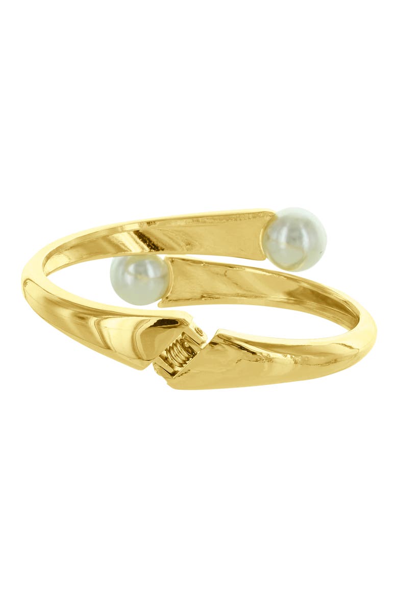 Imitation Pearl Crossover Hinge Bangle, Alternate, color, GOLD / WHITE