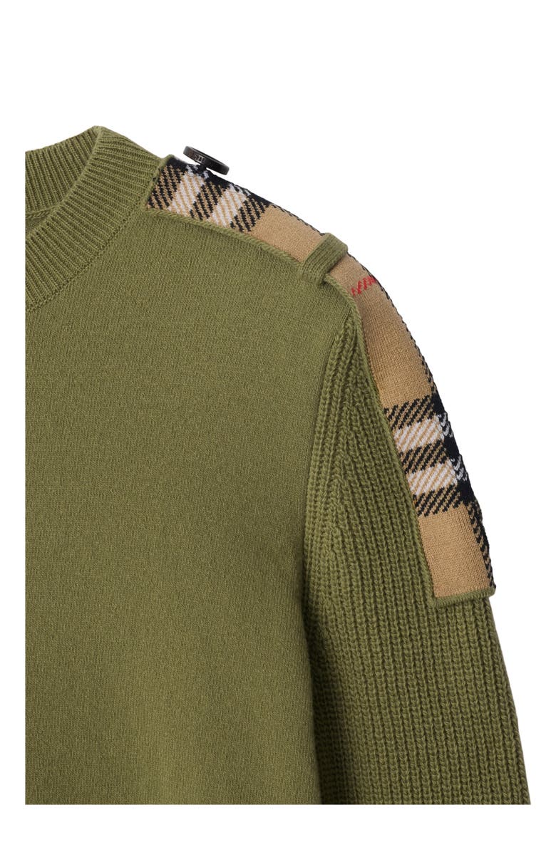 Burberry Check Epaulette Wool Cashmere Blend Sweater, Alternate, color, Wreath