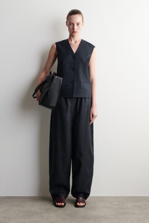 Elasticated Linen Barrel-Leg Pants