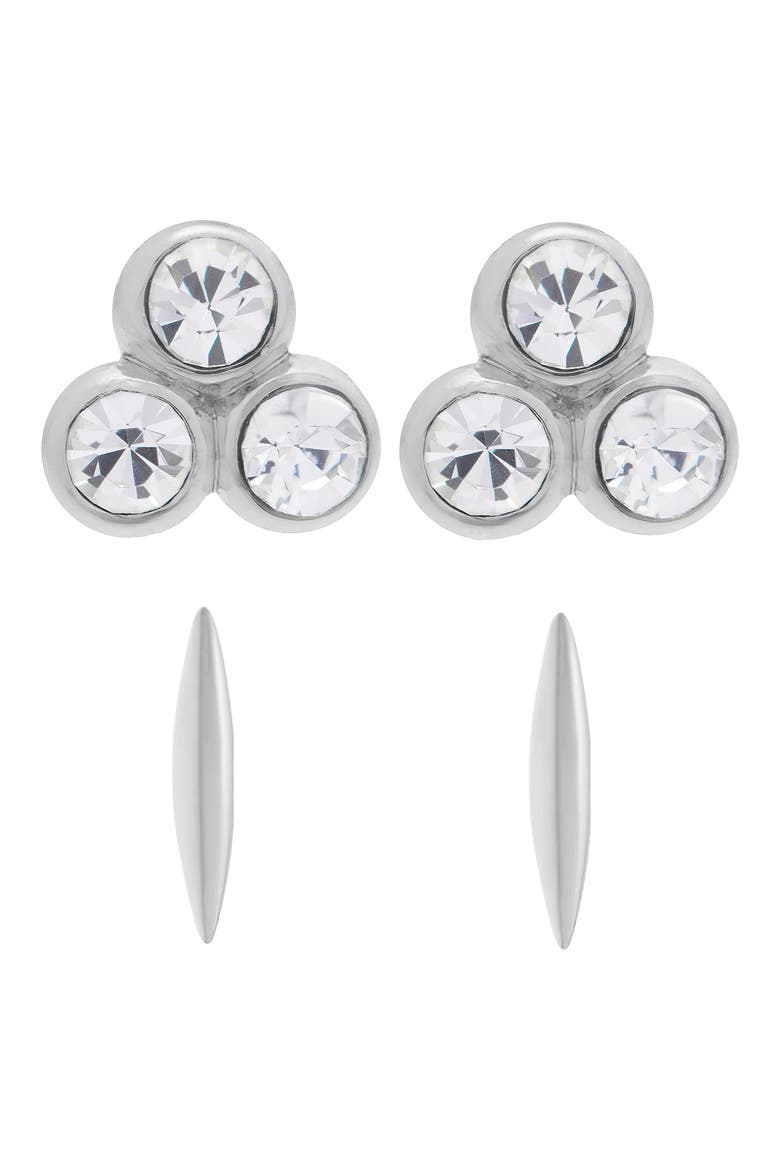Mira Micro Set of 2 Stud Earrings, Main, color, SILVER TONE/ CLEAR CRYSTAL