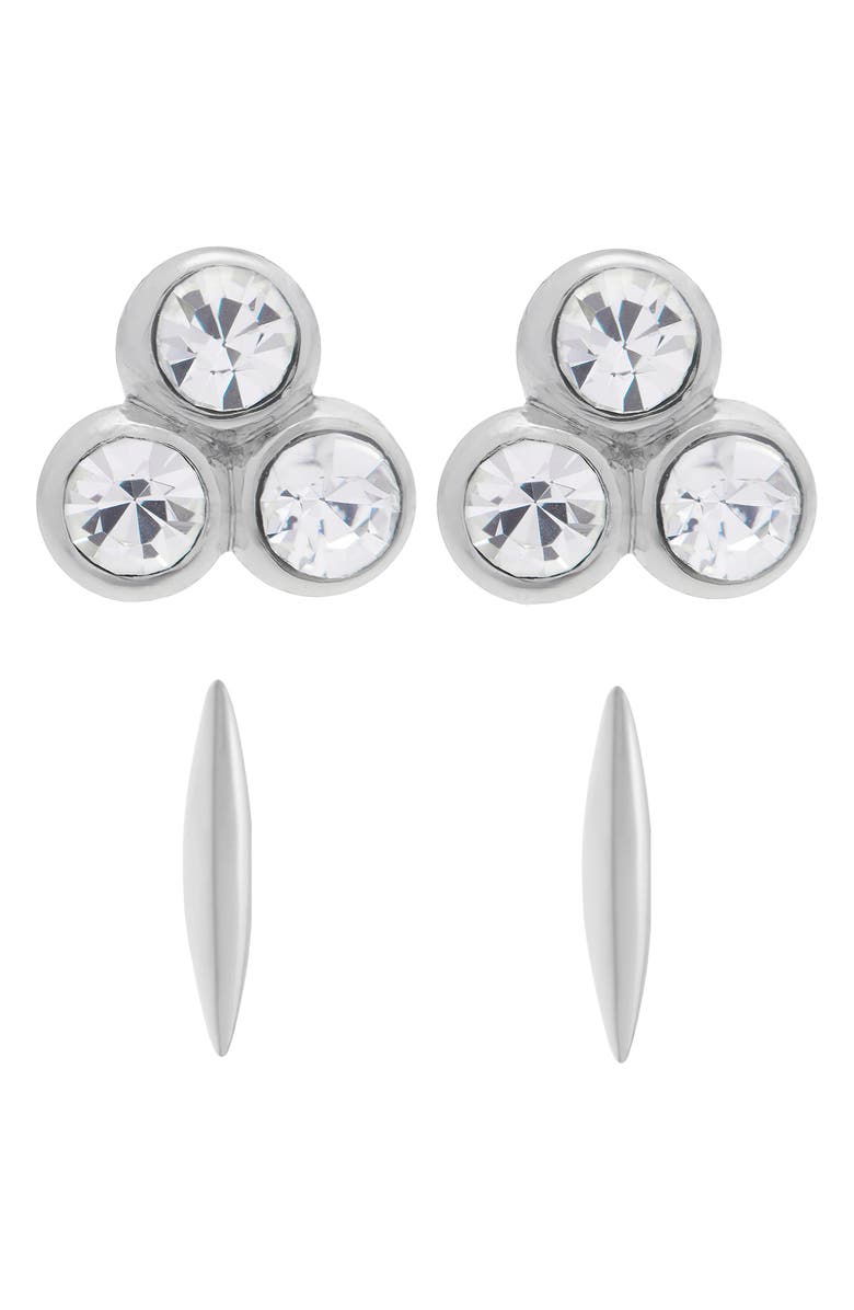 Reiss Mira Micro Set of 2 Stud Earrings, Main, color, Silver Tone/ Clear Crystal