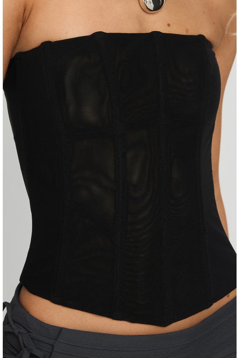 Oscuro Longline Sheer Mesh Corset Top, Alternate, color, BLACK