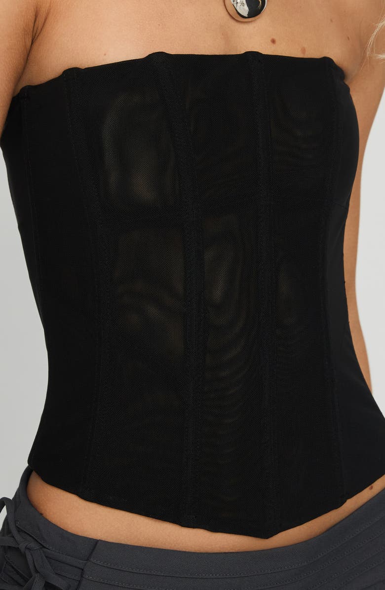 Princess Polly Oscuro Longline Sheer Mesh Corset Top, Alternate, color, Black