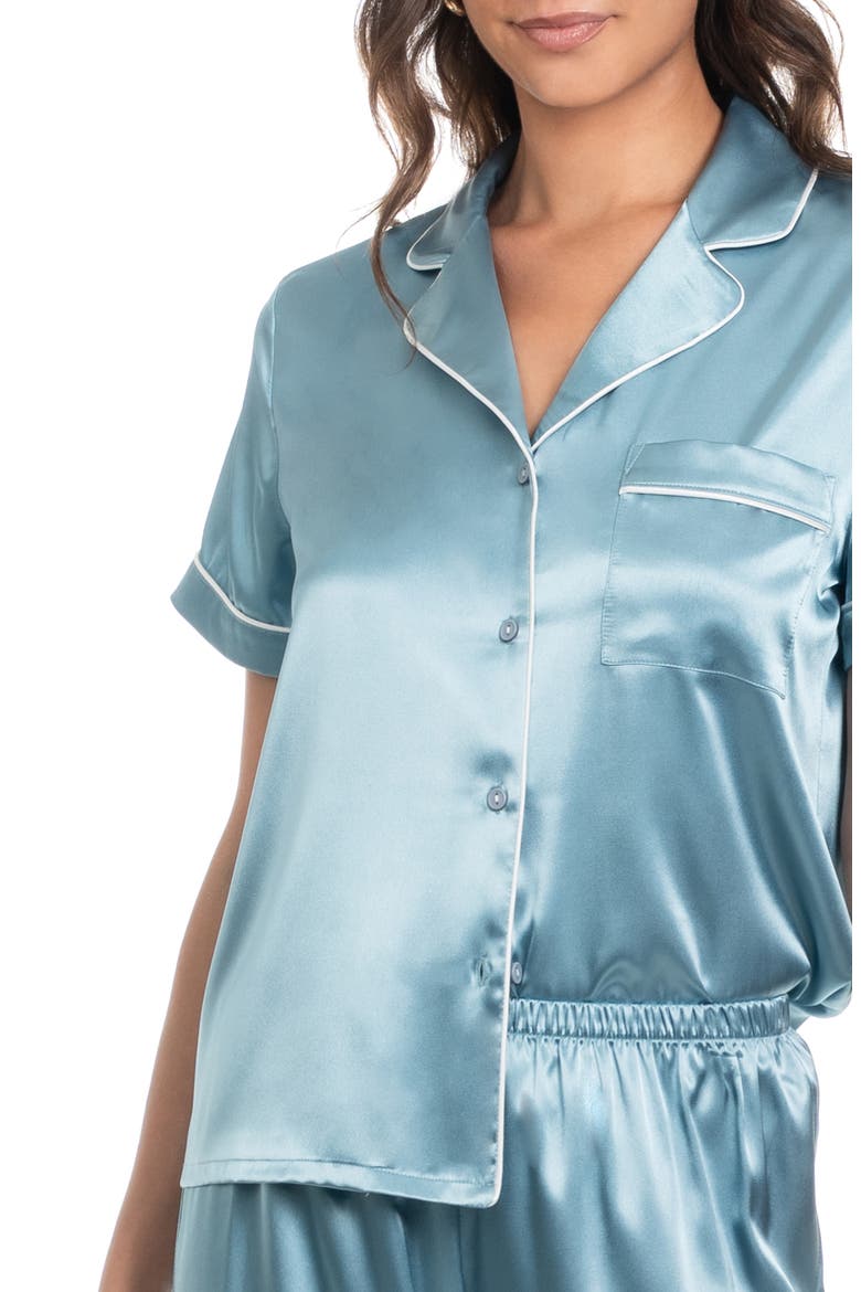 Loretta Short Sleeve Satin Pajamas, Alternate, color, CARRIBEAN