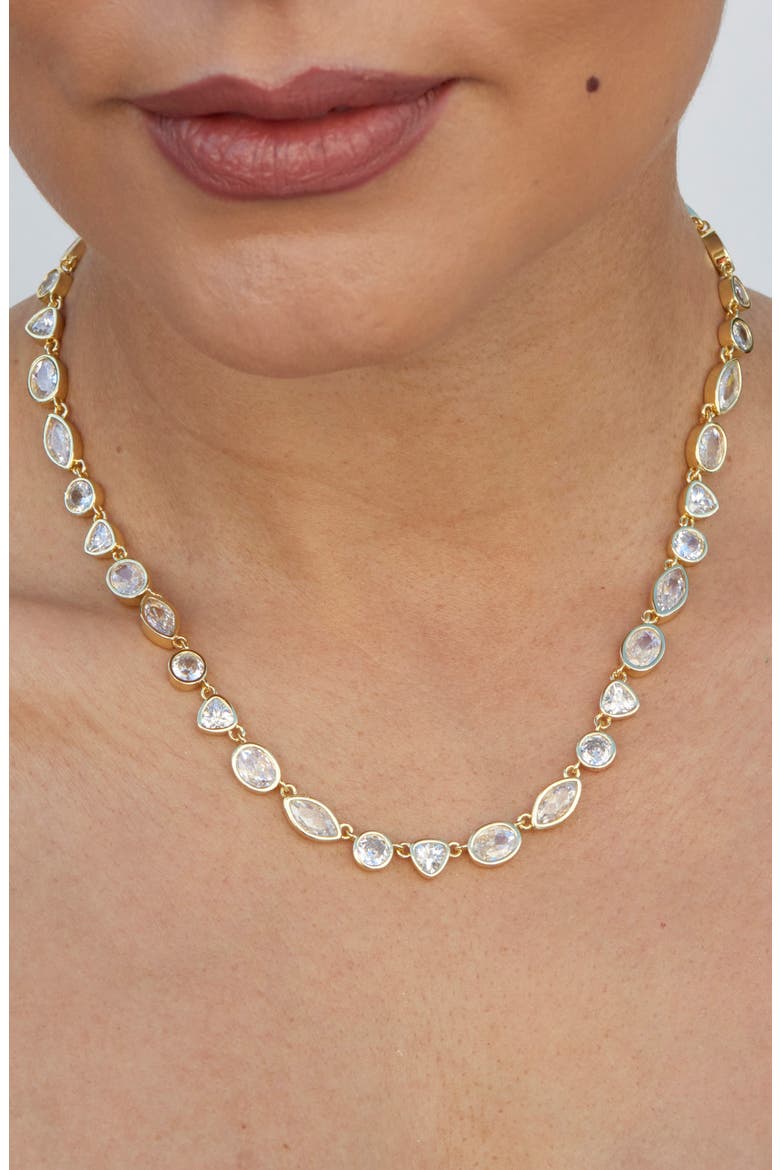 Bezel Set Mixed Cubic Zirconia Tennis Necklace, Alternate, color, YELLOW