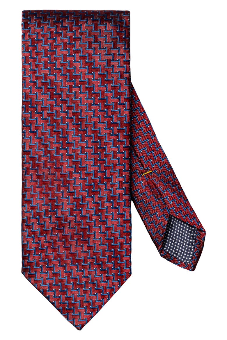 Geometric Woven Silk Tie, Main, color, MEDIUM RED