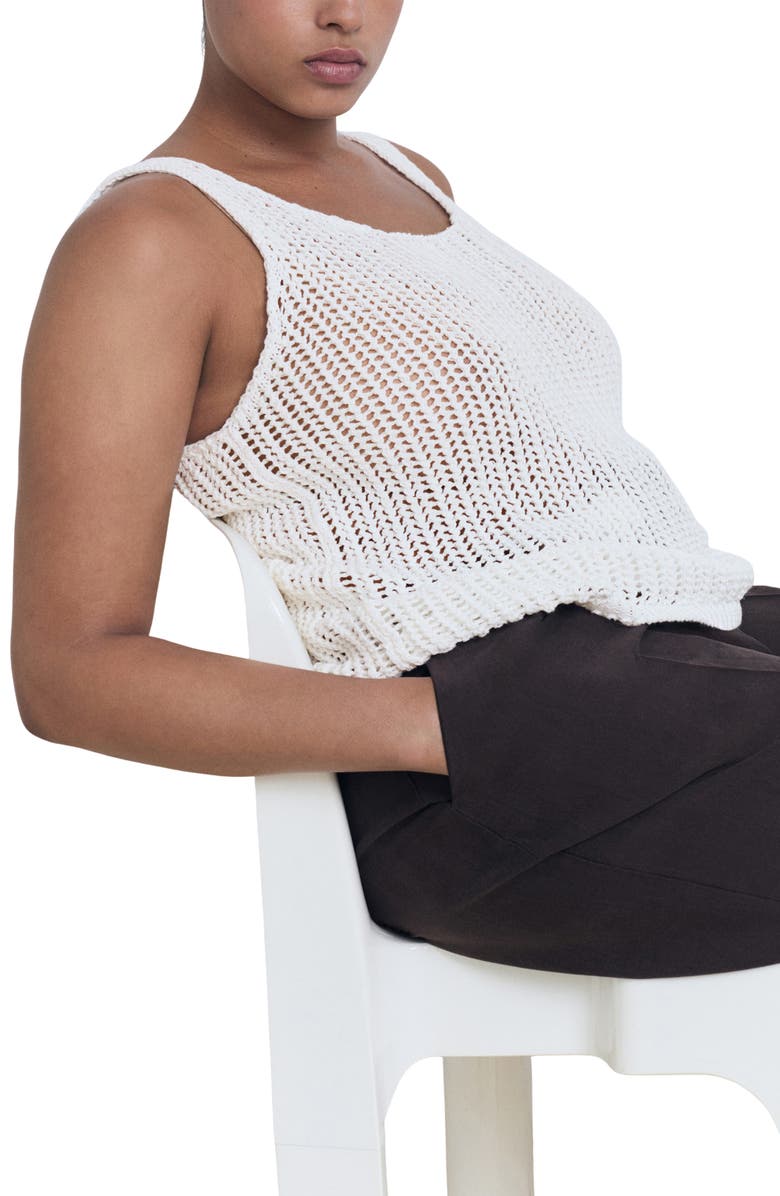 MANGO Semisheer Crochet Tank Top, Alternate, color, Off White