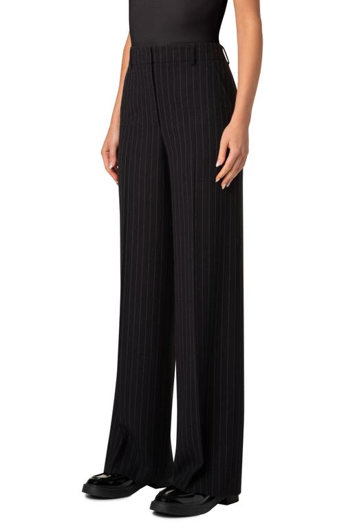 Akris Punto Pinstripe Wool Blend Crepe Pants In Black-cream