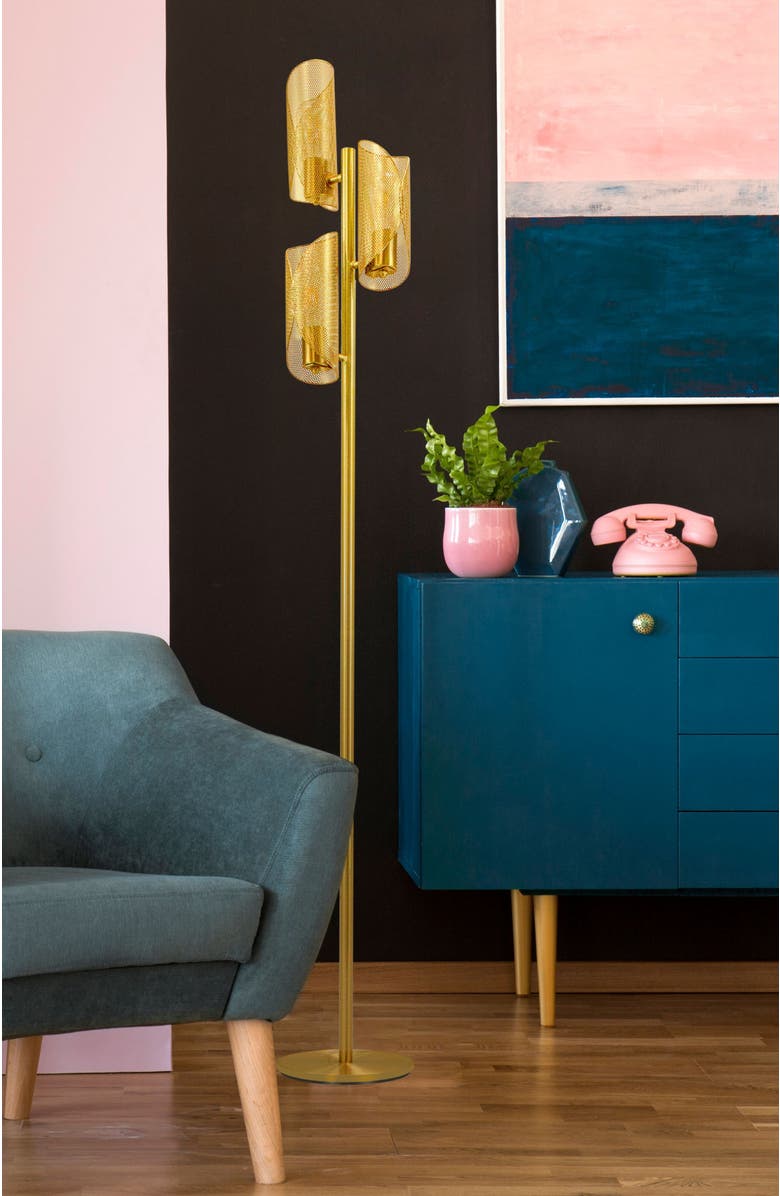 Brightech Lyra 71" Mid-Century Modern LED Floor Lamp with Metal Cylinder Shades, Alternate, color, Antique Brass