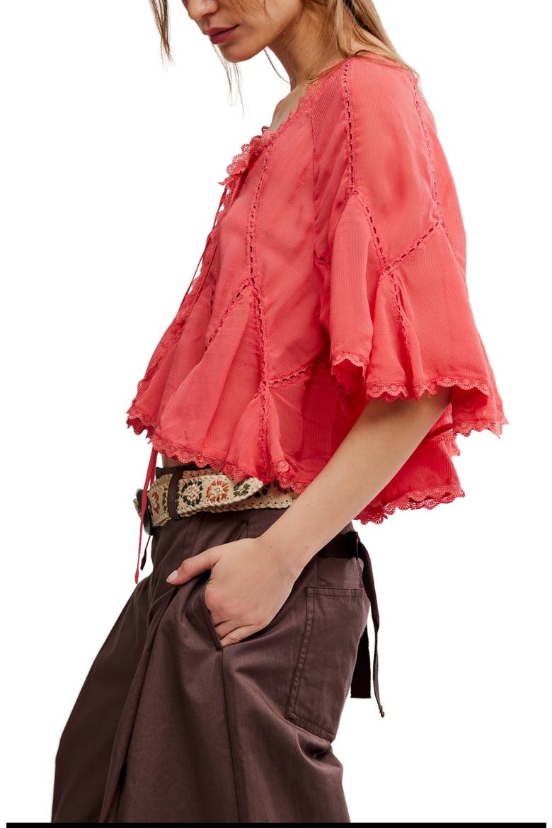 Michelle Lace Trim Top, Alternate, color, AGED CORAL